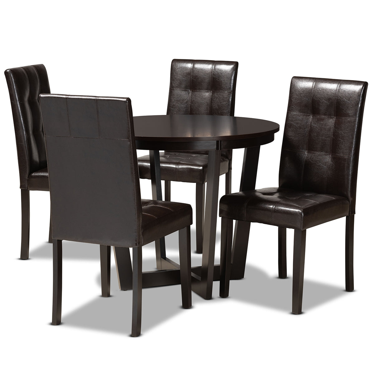 Baxton Studio Vida Modern And Contemporary Dark Brown Faux Leather Upholstered And Dark Brown Finished Wood 5Piece Dining Set