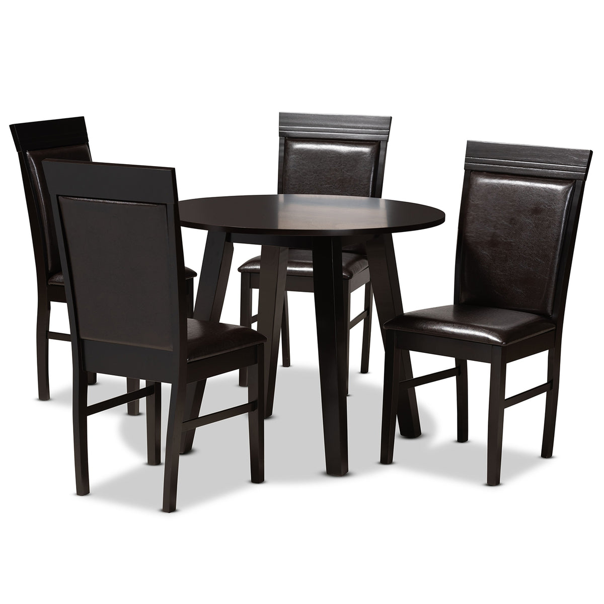Baxton Studio Miya Modern And Contemporary Dark Brown Faux Leather Upholstered And Dark Brown Finished Wood 5Piece Dining Set