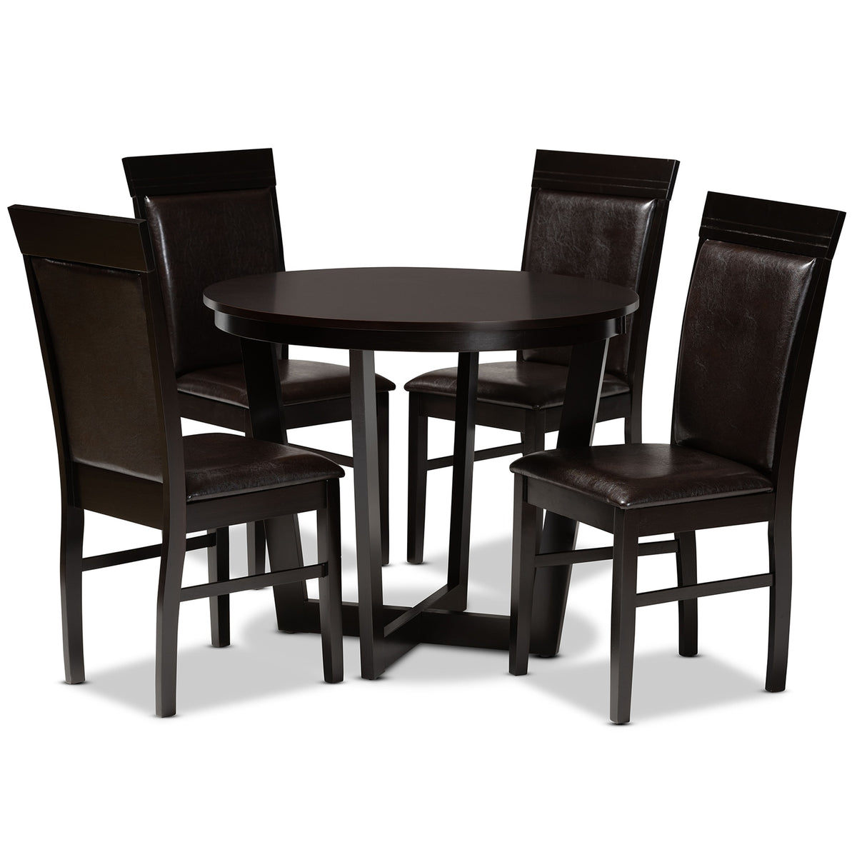 Baxton Studio Irma Modern And Contemporary Dark Brown Faux Leather Upholstered And Dark Brown Finished Wood 5Piece Dining Set