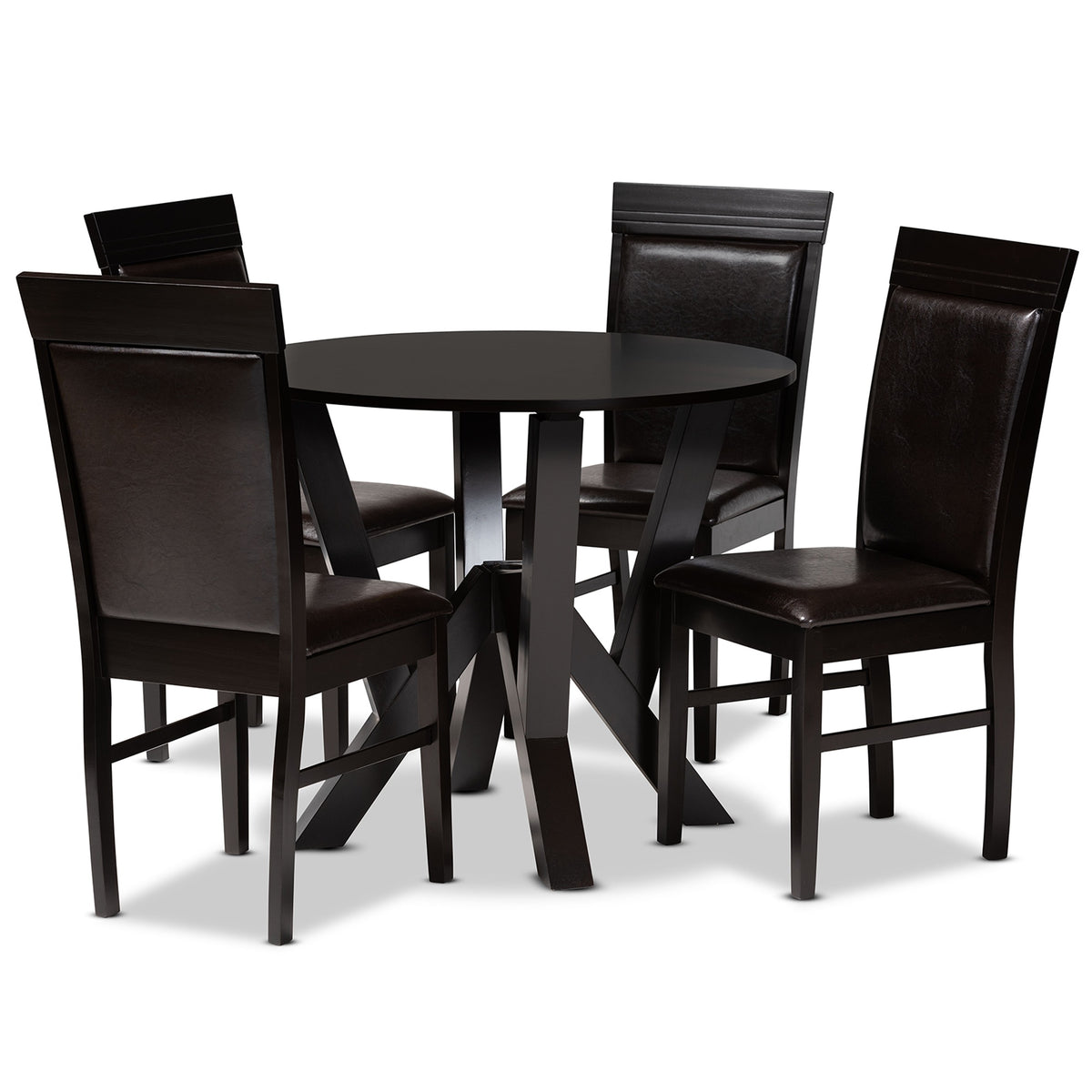 Baxton Studio Nada Modern And Contemporary Dark Brown Faux Leather Upholstered And Dark Brown Finished Wood 5Piece Dining Set