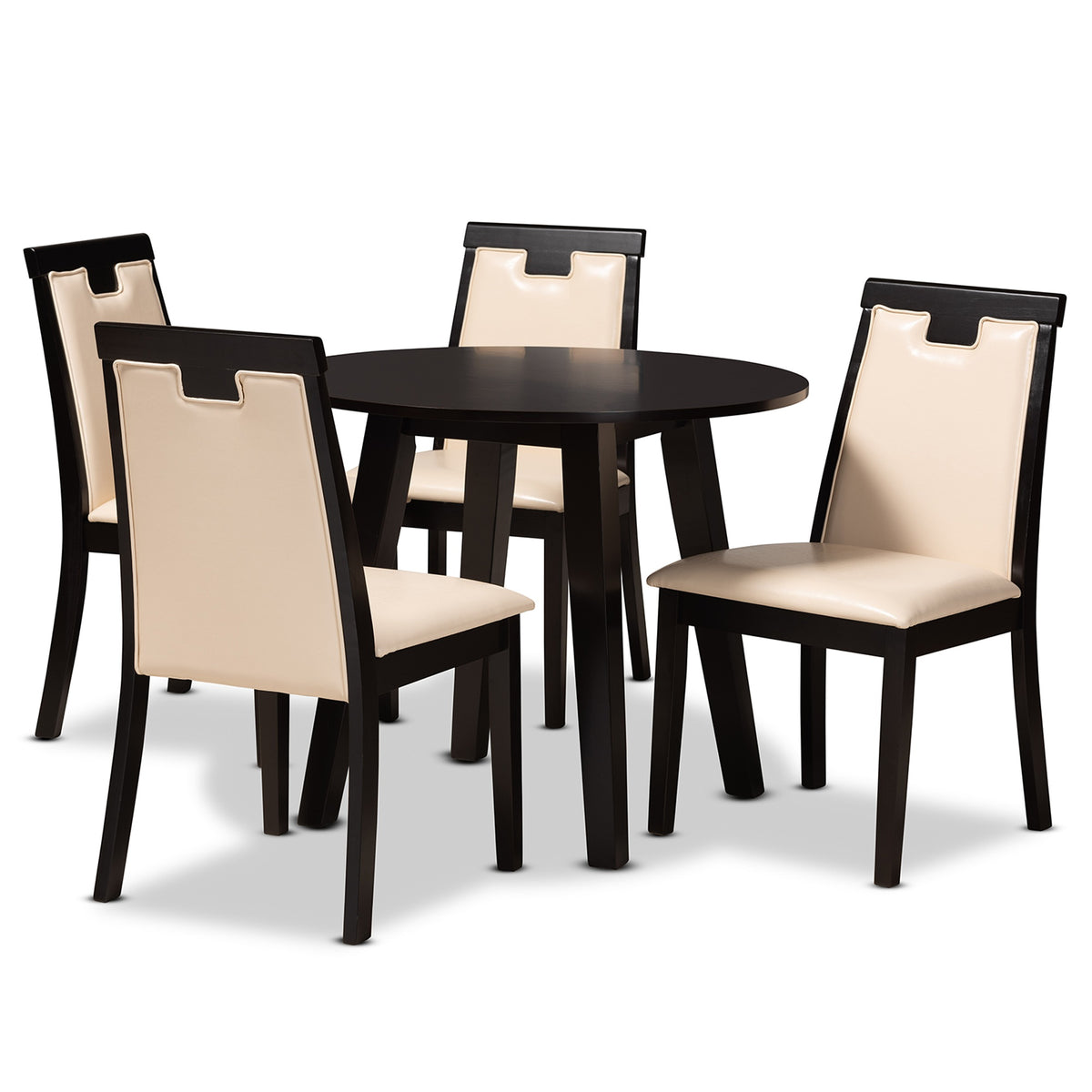 Baxton Studio Ryan Modern And Contemporary Beige Faux Leather Upholstered And Dark Brown Finished Wood 5Piece Dining Set