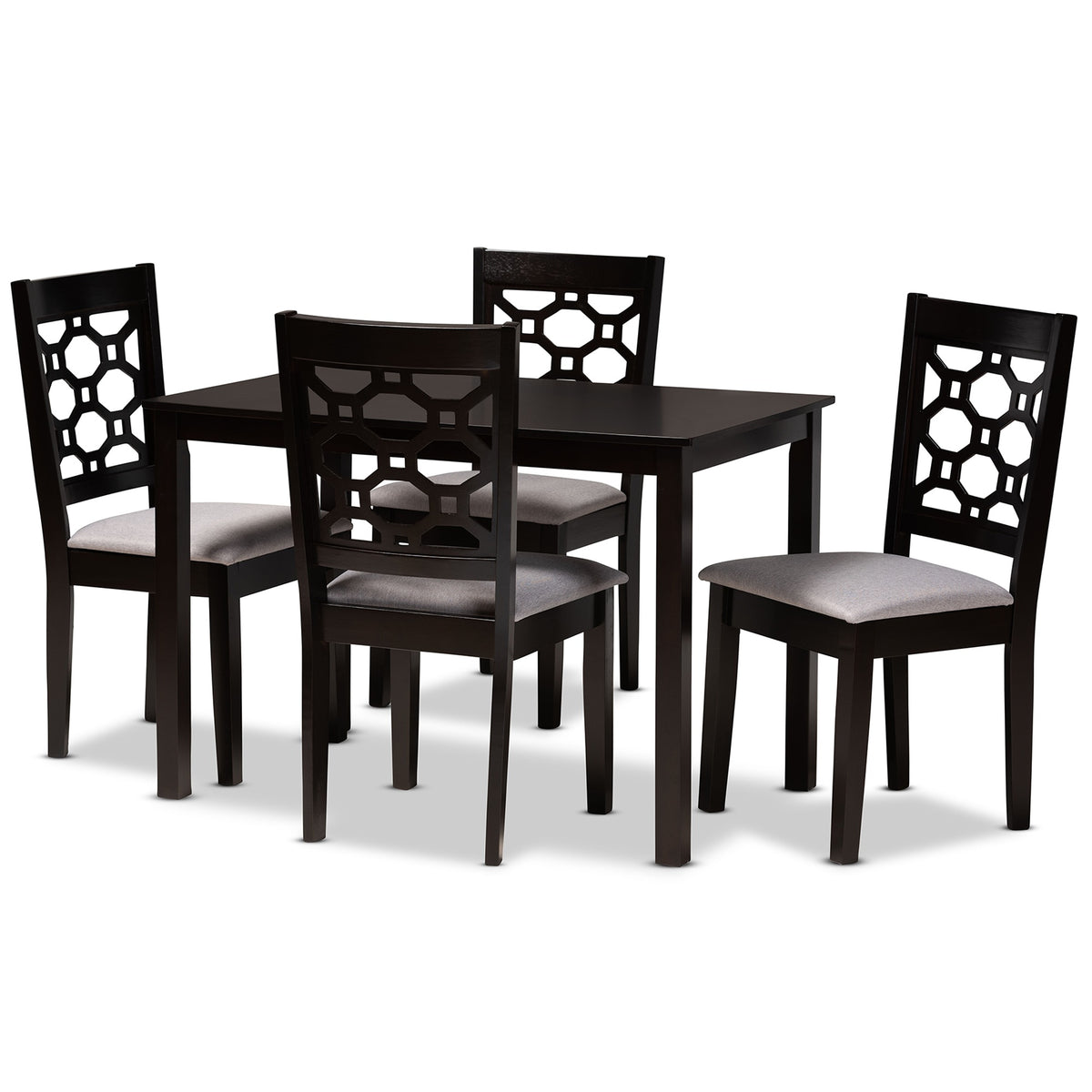 Baxton Studio Henry Modern And Contemporary Grey Fabric Upholstered And Dark Brown Finished Wood 5Piece Dining Set