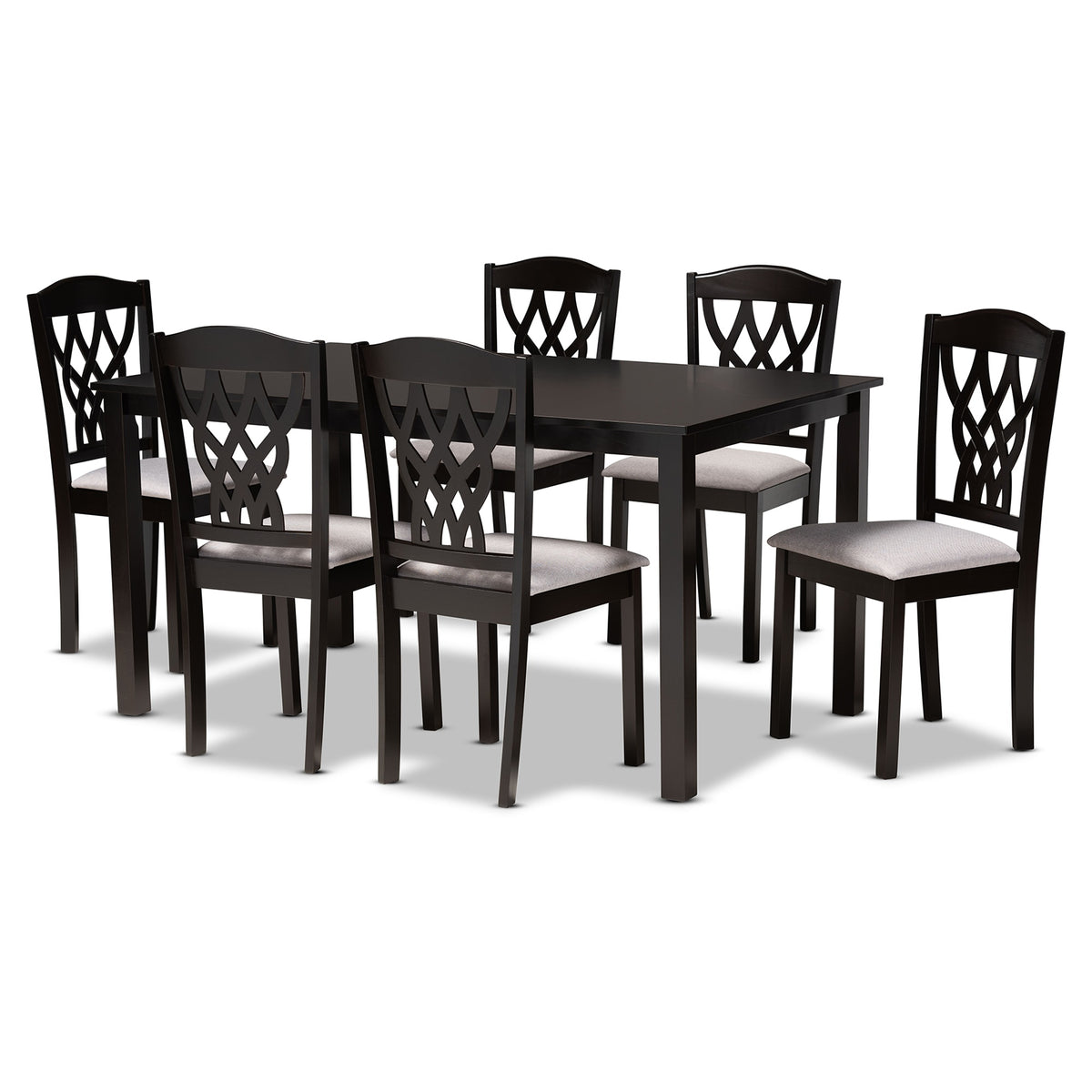Baxton Studio Salem Modern And Contemporary Grey Fabric Upholstered And Dark Brown Finished Wood 7Piece Dining Set