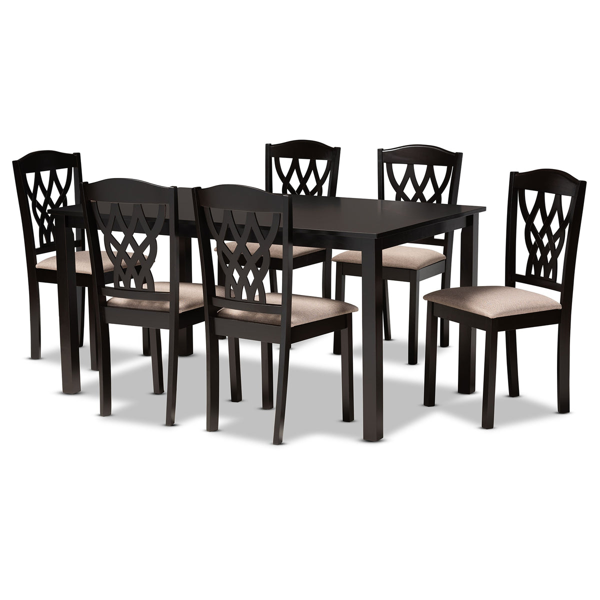 Baxton Studio Salem Modern And Contemporary Sand Fabric Upholstered And Dark Brown Finished Wood 7Piece Dining Set