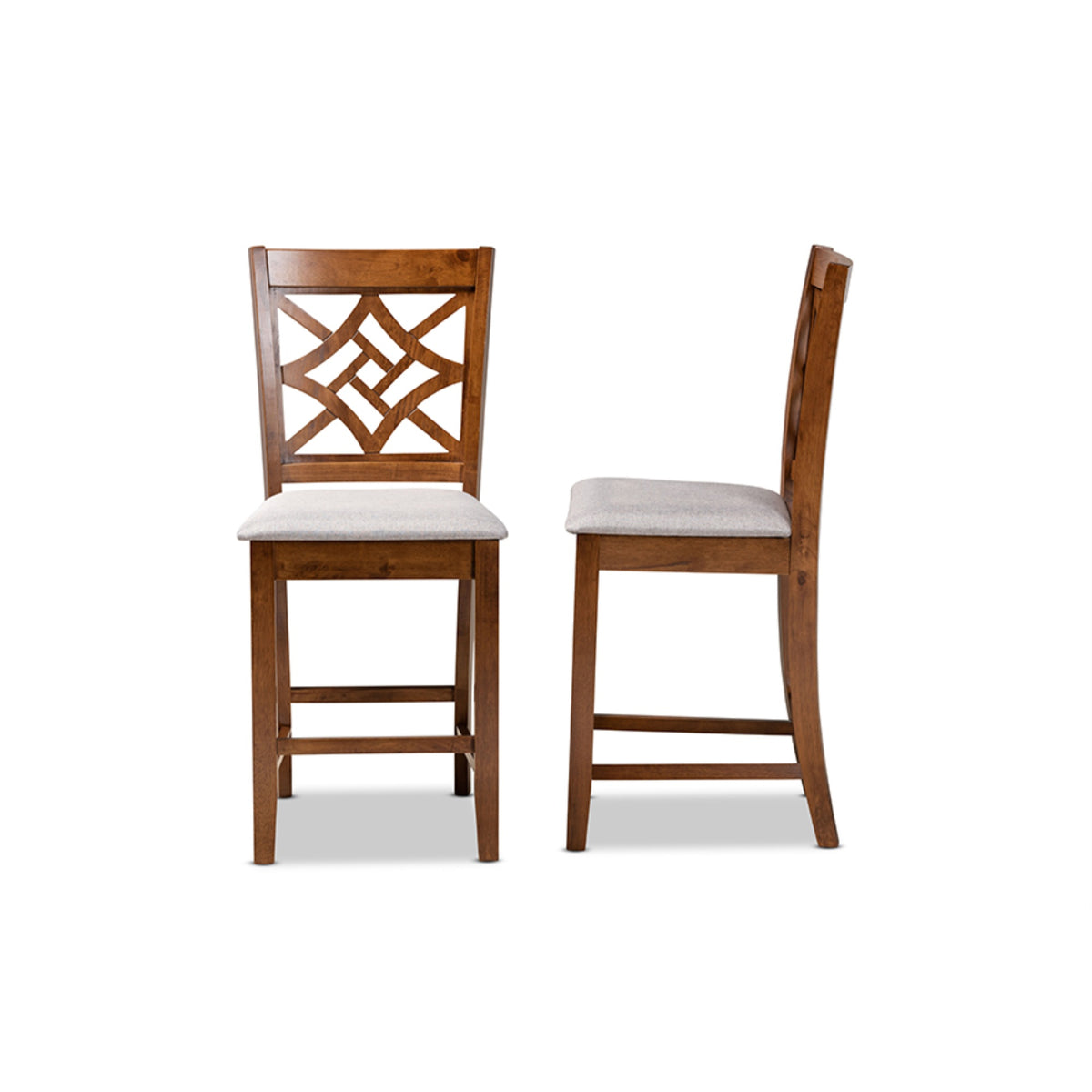 Baxton Studio Nicolette Modern And Contemporary Grey Fabric Upholstered And Walnut Brown Finished Wood 2Piece Counter Stool Set