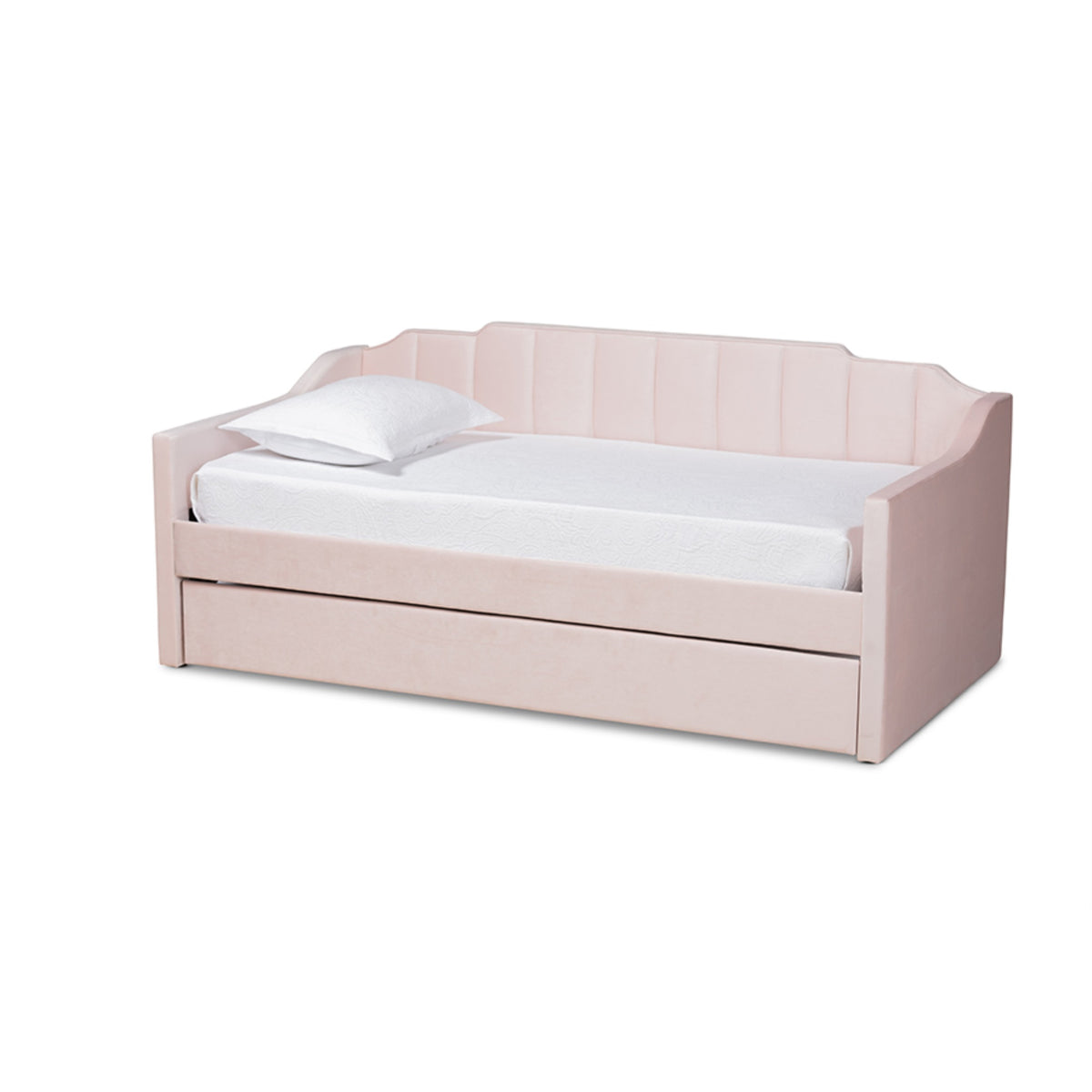 Baxton Studio Lennon Modern And Contemporary Pink Velvet Fabric Upholstered Twin Size Daybed With Trundle