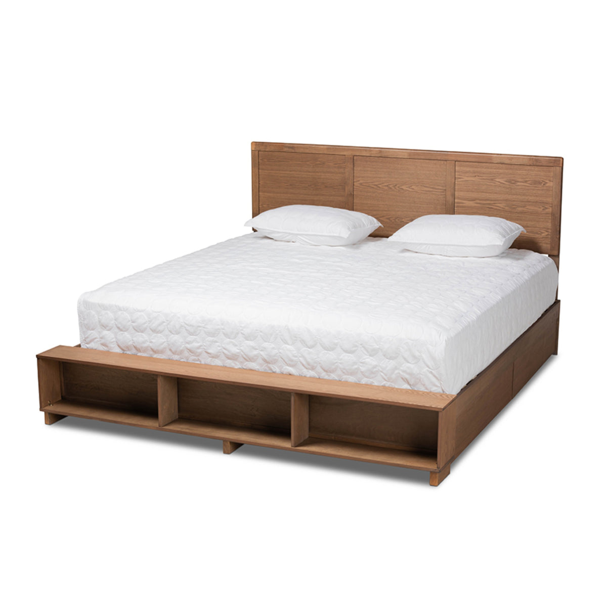 Baxton Studio Tamsin Modern Transitional Ash Walnut Brown Finished Wood King Size 4Drawer Platform Storage Bed With Builtin Sh