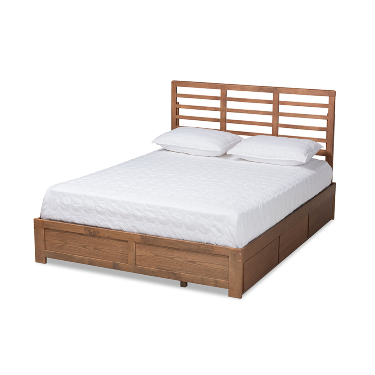 Baxton Studio Piera Modern And Contemporary Transitional Ash Walnut Brown Finished Wood King Size 3Drawer Platform Storage Bed