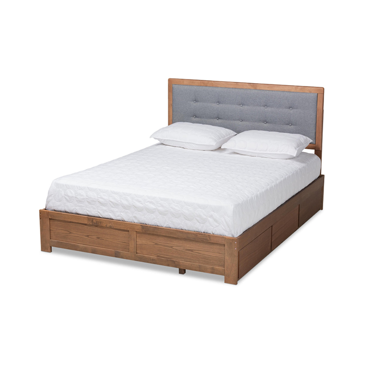 Baxton Studio Lene Modern And Contemporary Transitional Dark Grey Fabric Upholstered And Ash Walnut Brown Finished Wood Queen Si