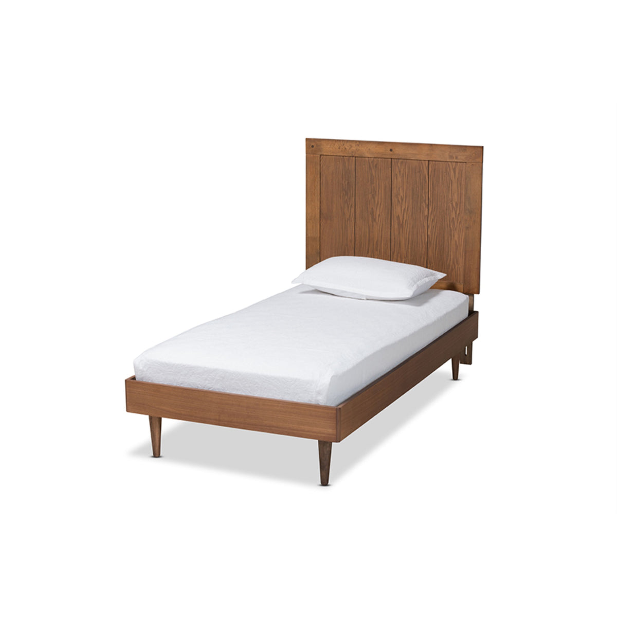 Baxton Studio Nicola Midcentury Modern Transitional Ash Walnut Finished Wood Twin Size Platform Bed