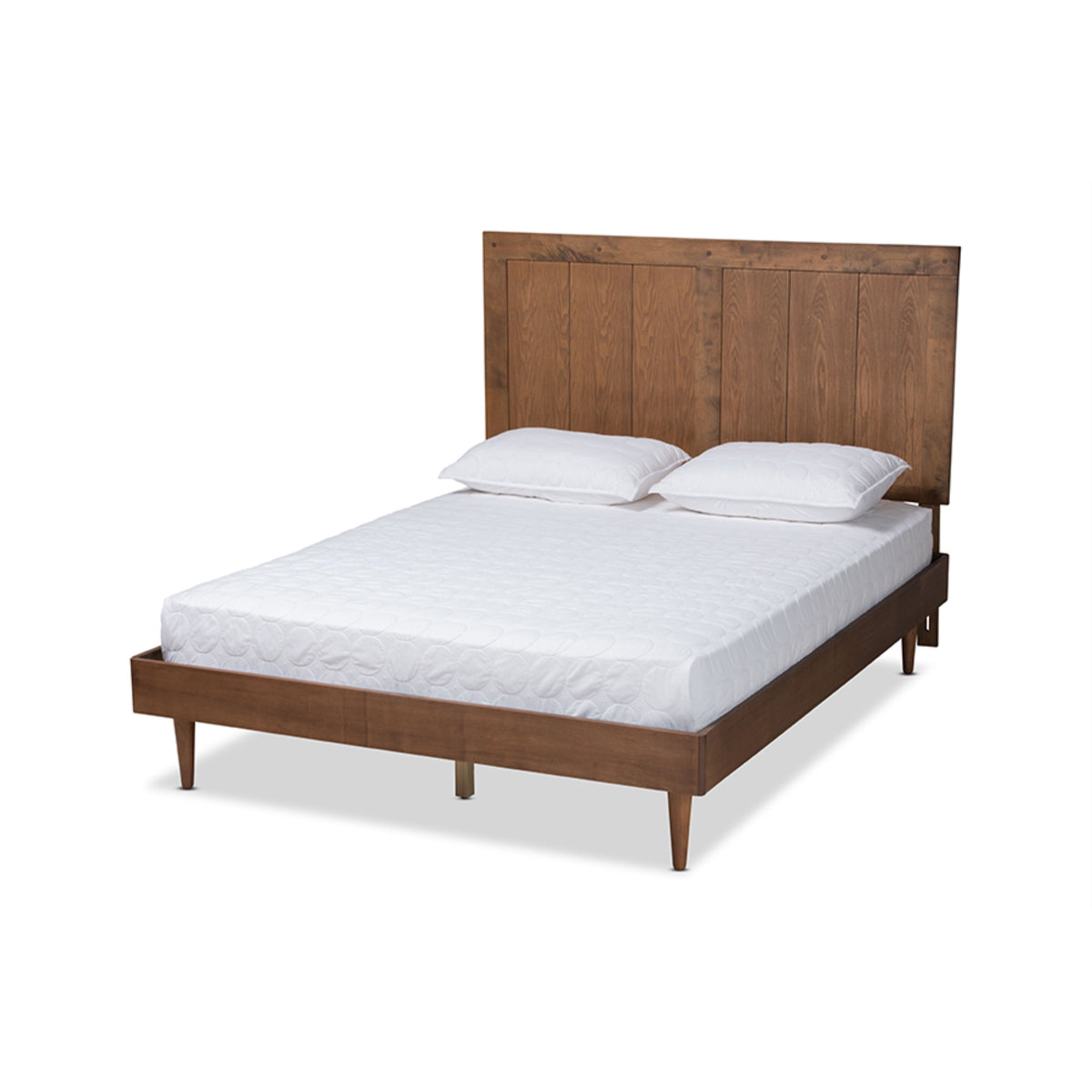 Baxton Studio Nicola Midcentury Modern Transitional Ash Walnut Finished Wood Queen Size Platform Bed