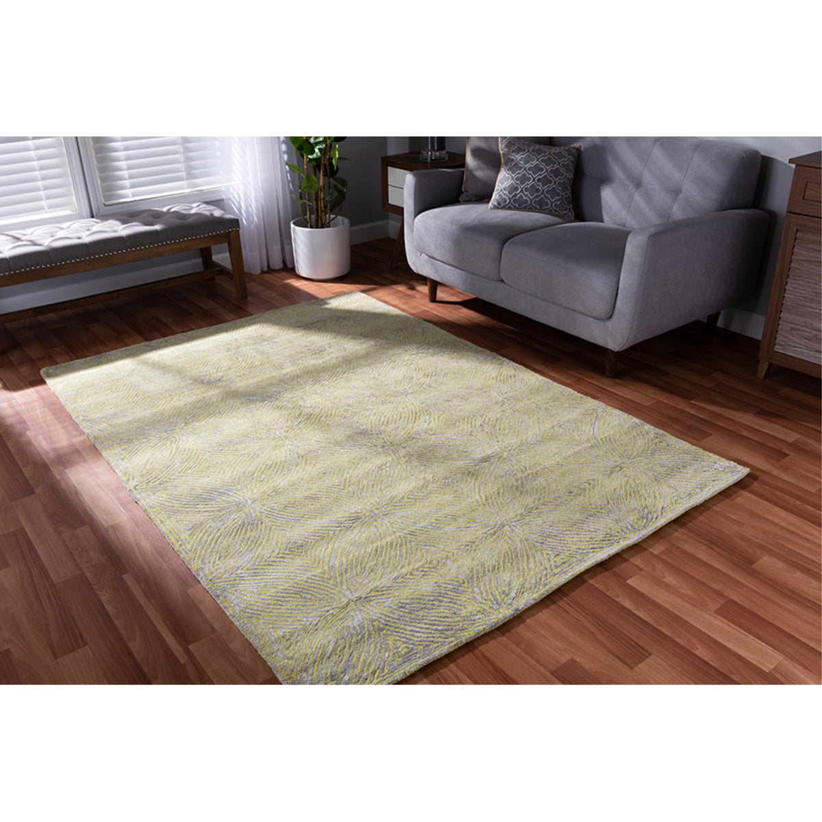Baxton Studio Leora Modern And Contemporary Lime Green And Grey Handtufted Viscose Blend Area Rug