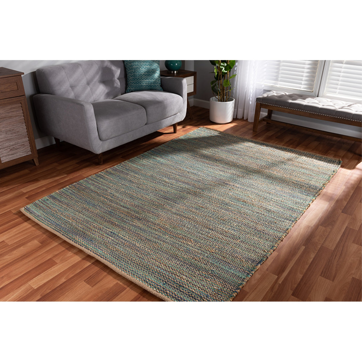 Baxton Studio Michigan Modern And Contemporary Blue Handwoven Hemp Blend Area Rug