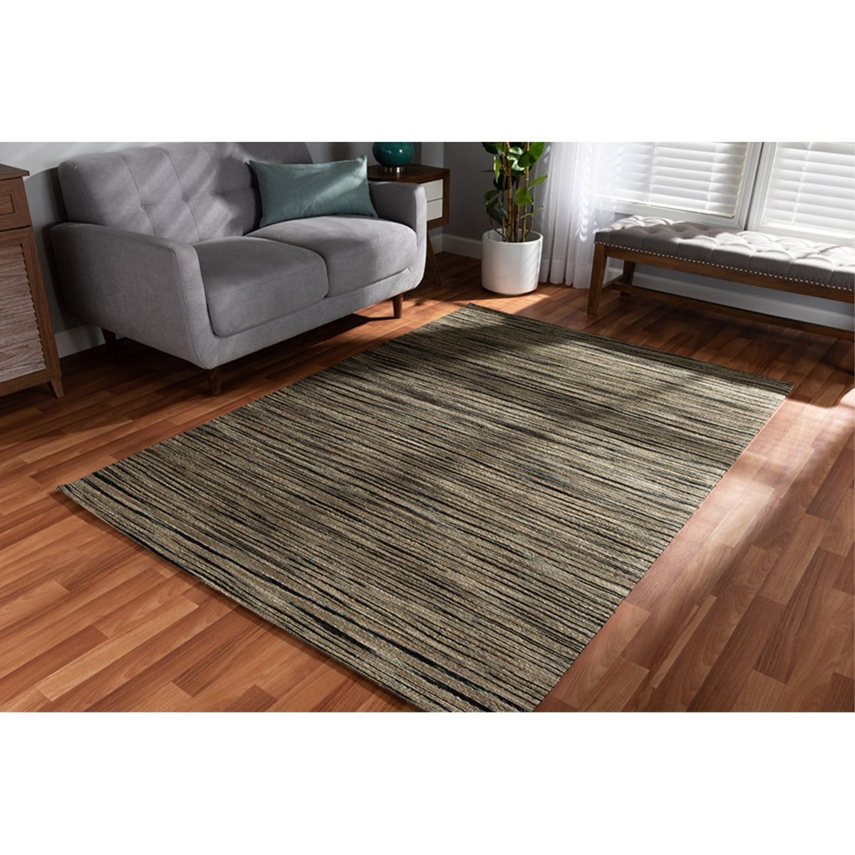 Baxton Studio Shiro Modern And Contemporary Beige And Black Handwoven Hemp Area Rug