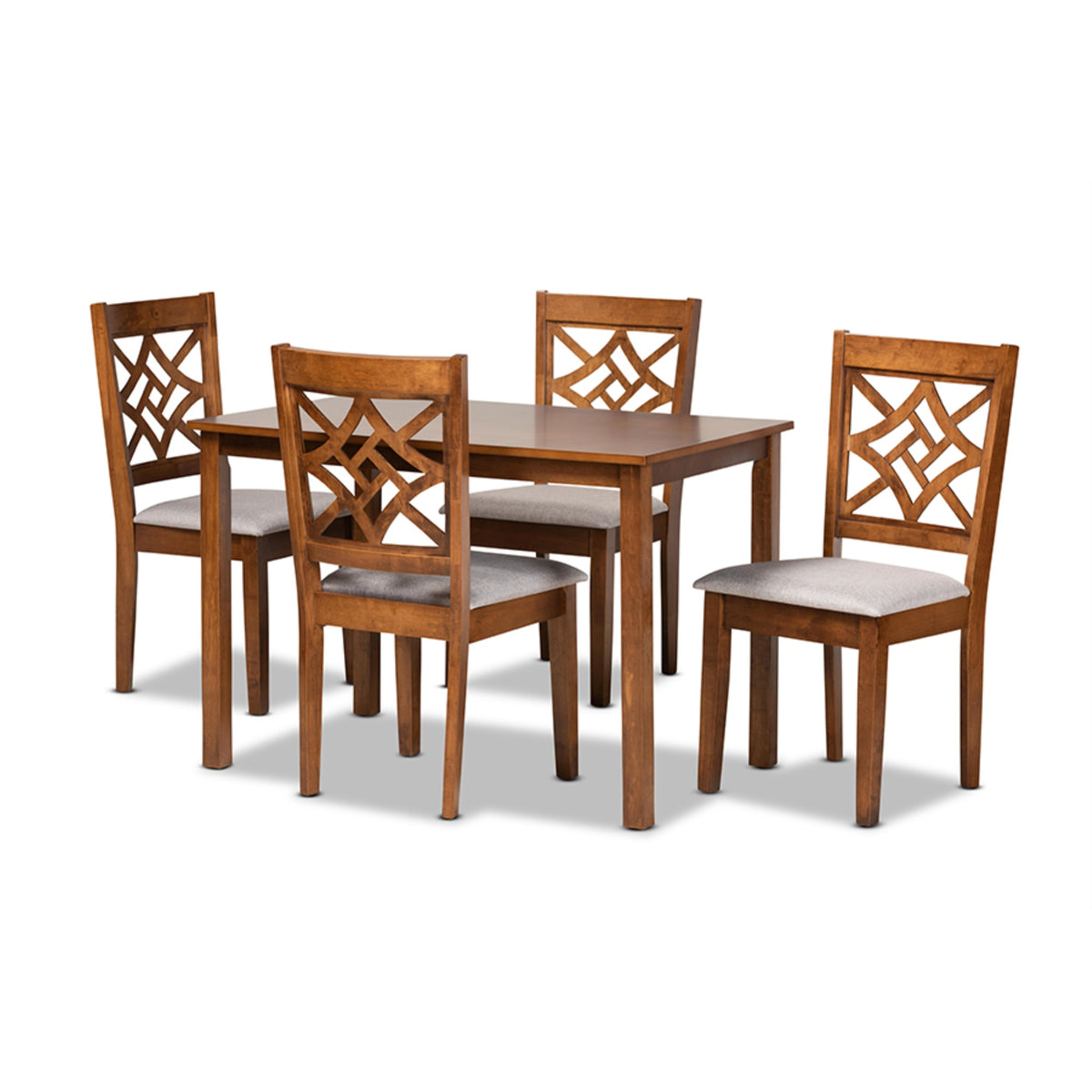 Baxton Studio Nicolette Modern And Contemporary Grey Fabric Upholstered And Walnut Brown Finished Wood 5Piece Dining Set