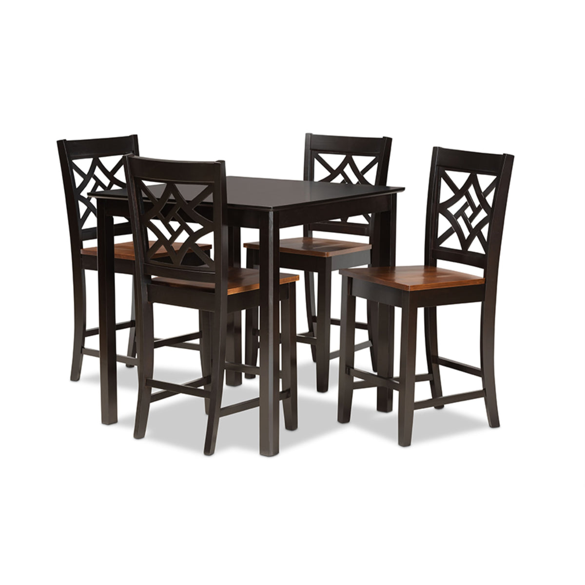 Baxton Studio Nicolette Modern And Contemporary Twotone Dark Brown And Walnut Brown Finished Wood 5Piece Pub Set