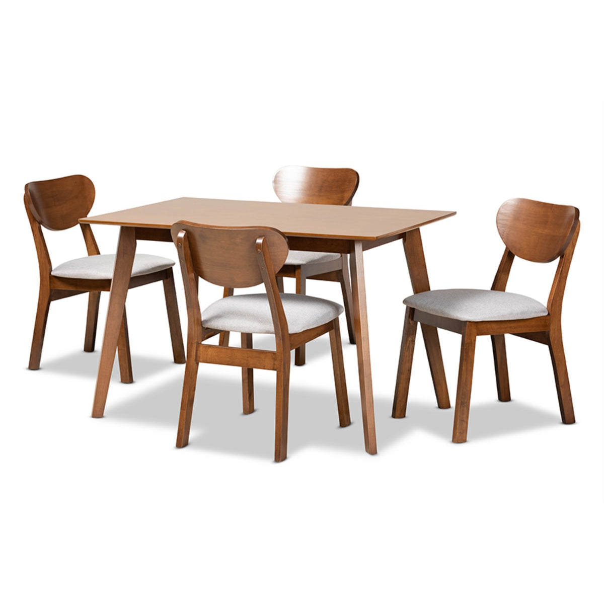 Baxton Studio Damara Midcentury Modern Grey Fabric Upholstered And Walnut Brown Finished Wood 5Piece Dining Set
