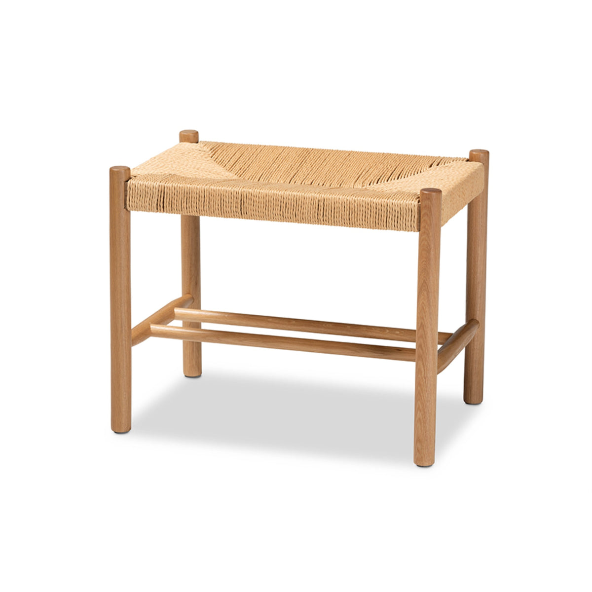Baxton Studio Saura Midcentury Modern Oak Brown Finished Wood And Hemp Accent Bench