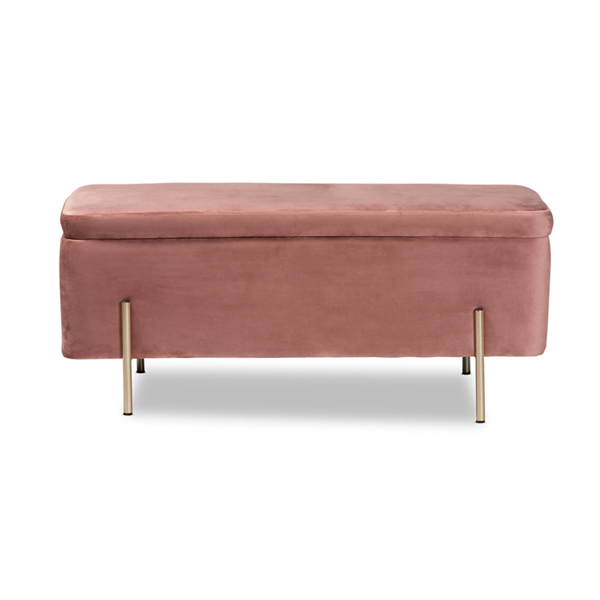 Baxton Studio Rockwell Contemporary Glam And Luxe Blush Pink Velvet Fabric Upholstered And Gold Finished Metal Storage Bench