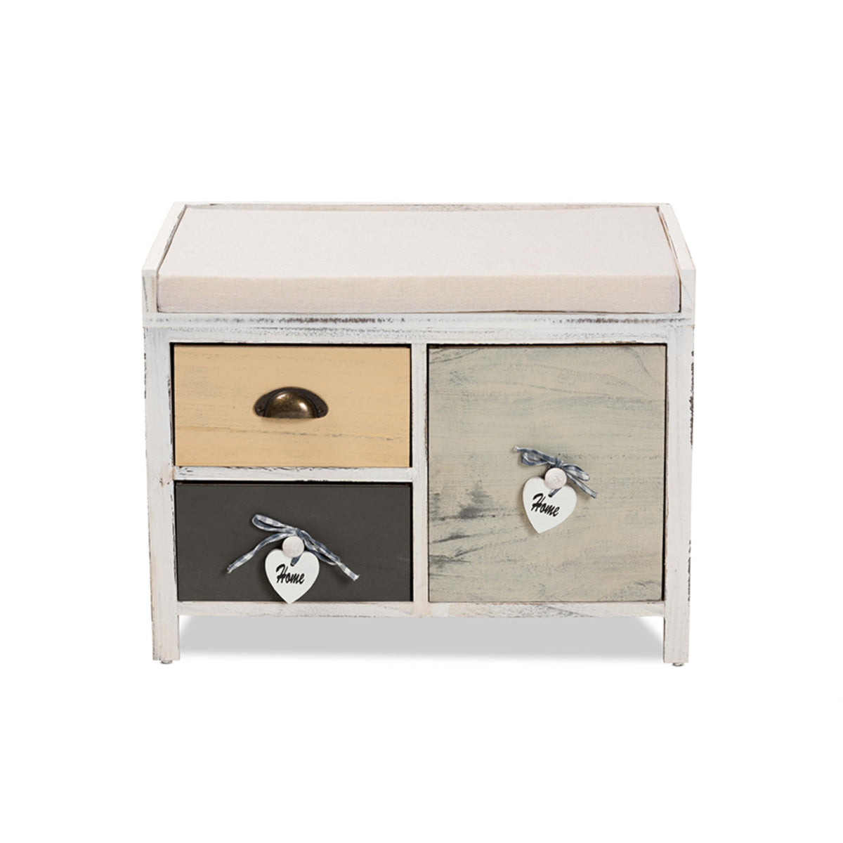 Baxton Studio Jacoby Modern Transitional Beige Fabric Upholstered And Multicolored Wood 3Drawer Storage Bench