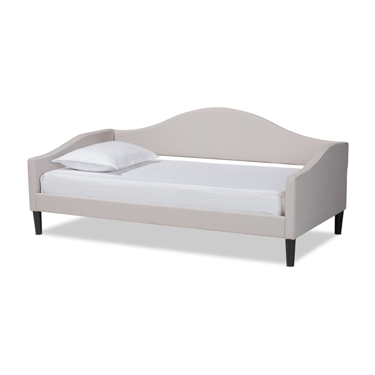 Baxton Studio Milligan Modern And Contemporary Beige Fabric Upholstered And Dark Brown Finished Wood Full Size Daybed