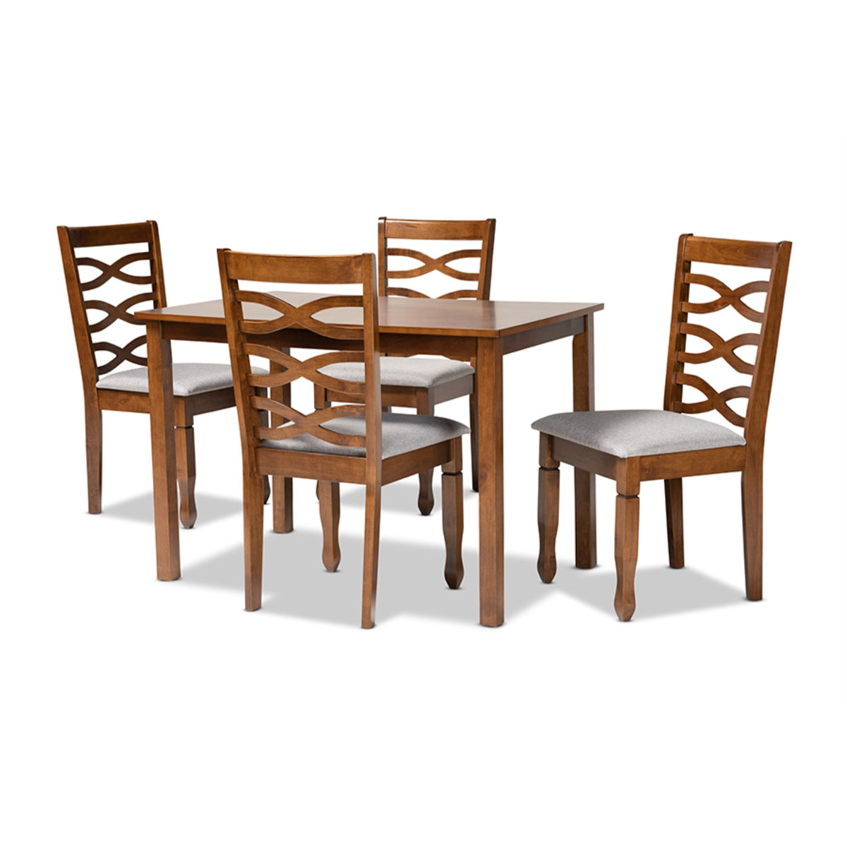 Baxton Studio Lanier Modern And Contemporary Grey Fabric Upholstered And Walnut Brown Finished Wood 5Piece Dining Set