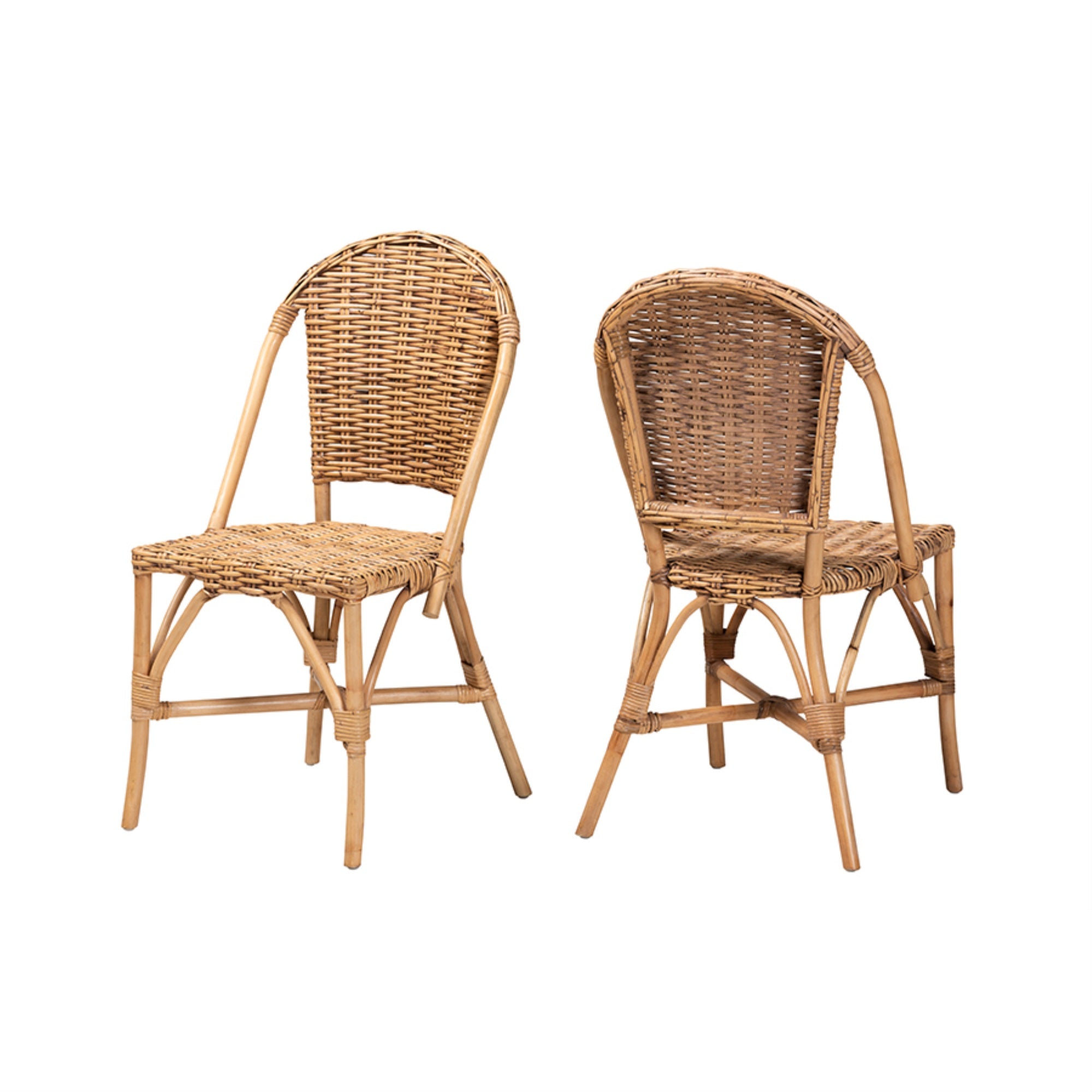 Baxton Studio Neola Modern Bohemian Natural Rattan 2-Piece Dining Chair Set