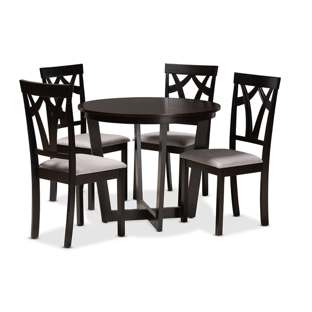Baxton Studio Telma Modern And Contemporary Grey Fabric Upholstered And Dark Brown Finished Wood 5Piece Dining Set