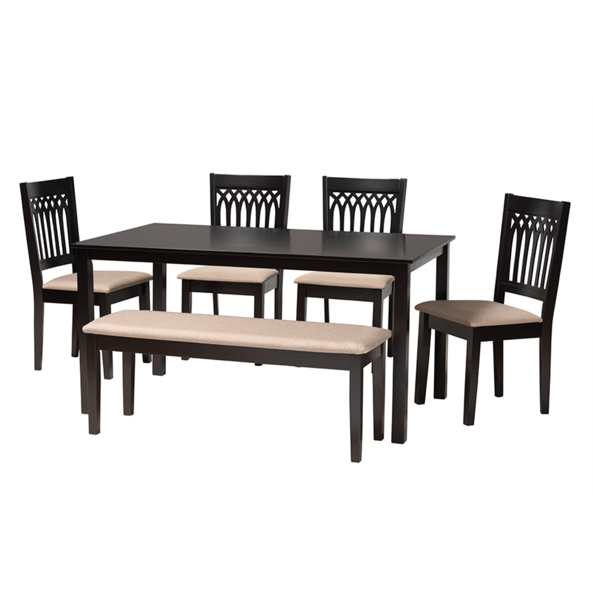 Baxton Studio Genesis Modern Beige Fabric And Dark Brown Finished Wood 6Piece Dining Set