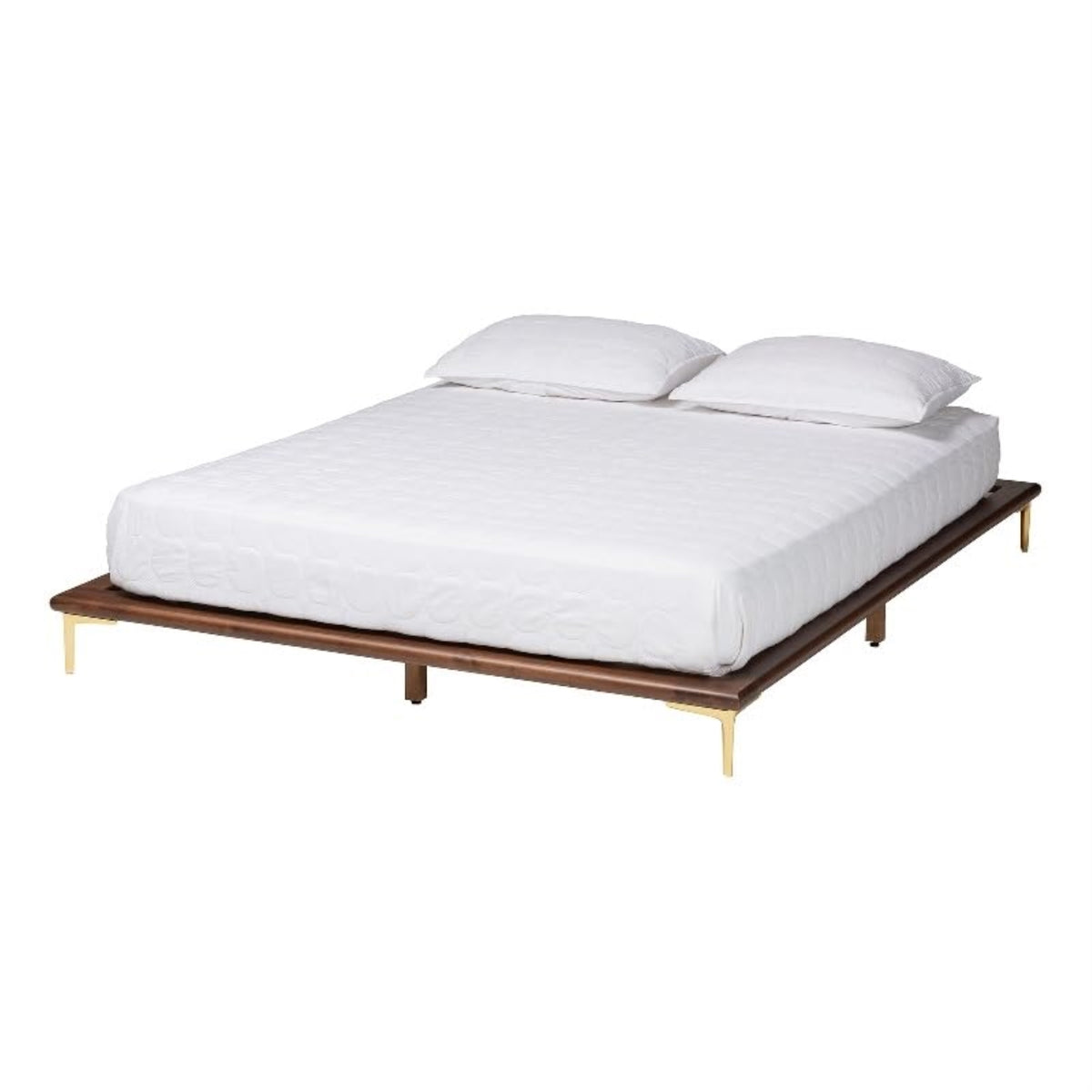 Baxton Studio Channary Midcentury Modern Transitional Walnut Brown Finished Wood And Gold Metal King Size Bed Frame