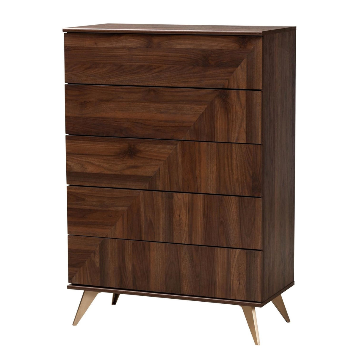 Baxton Studio Graceland Midcentury Modern Transitional Walnut Brown Finished Wood 5Drawer Storage Chest