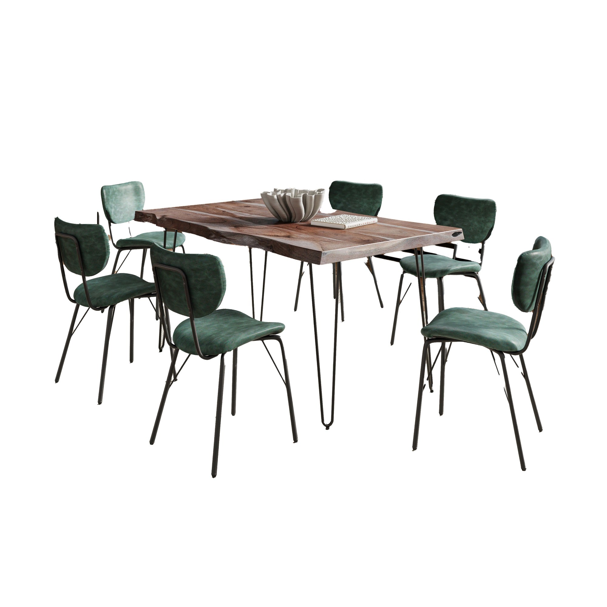 Nature's Edge 60'' Seven Piece Modern Dining Set with Upholstered Contemporary Chairs - Slate and Jade