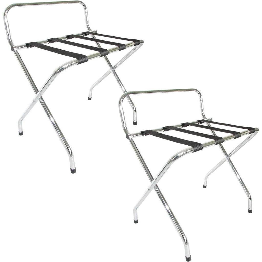 Foldable X-Shape Luggage Rack with Two Shelves, Nylon Straps, Chrome Finish