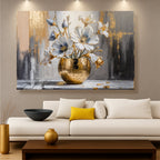 Magnolia Bloom in Gold Abstract Wall Art