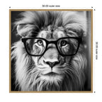 Sylvie Black and White Lion in Reading Glasses Framed Canvas by The Creative Bunch Studio