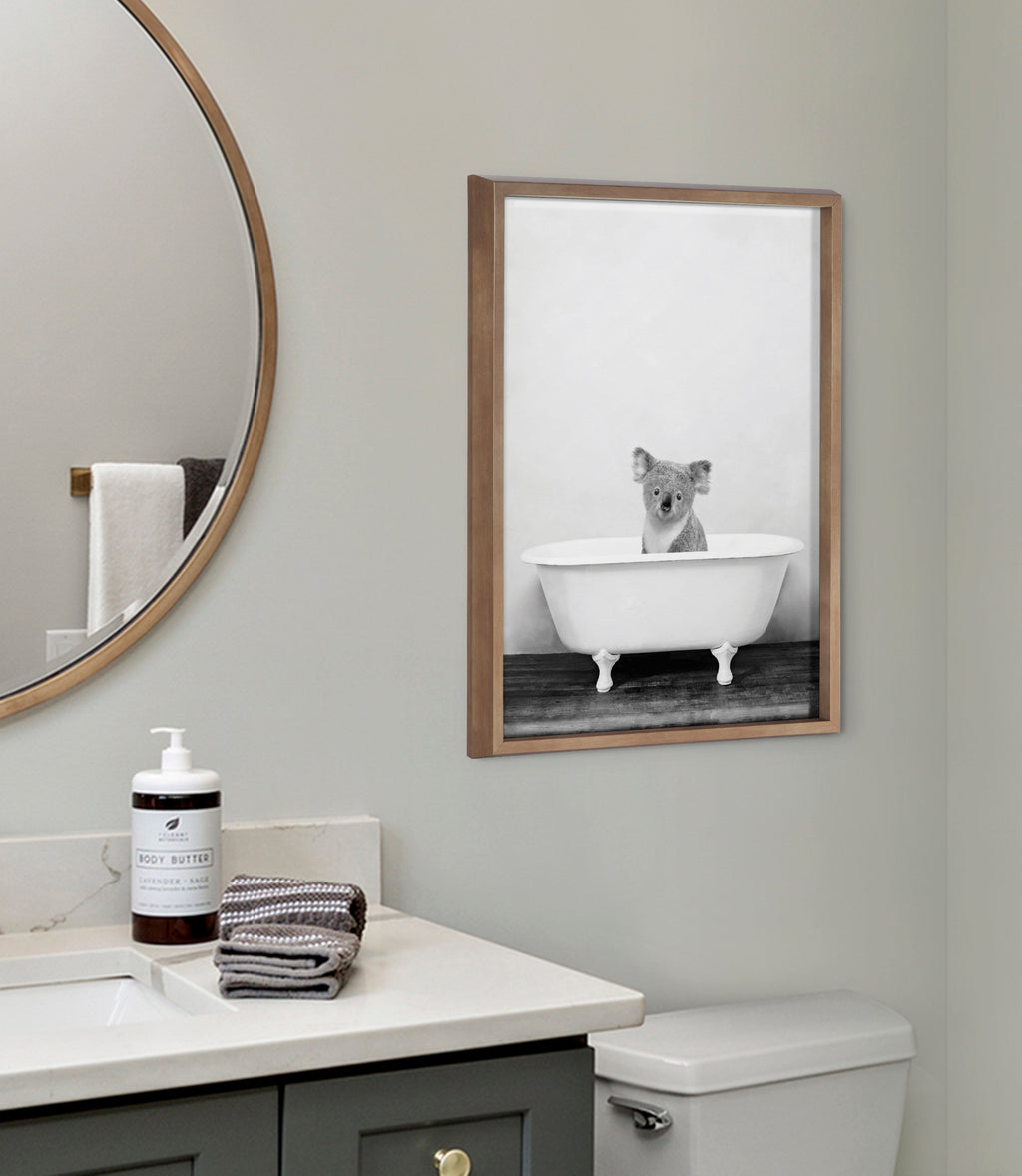 Blake Koala in Bathtub Black and White Framed Printed Glass by Amy Peterson