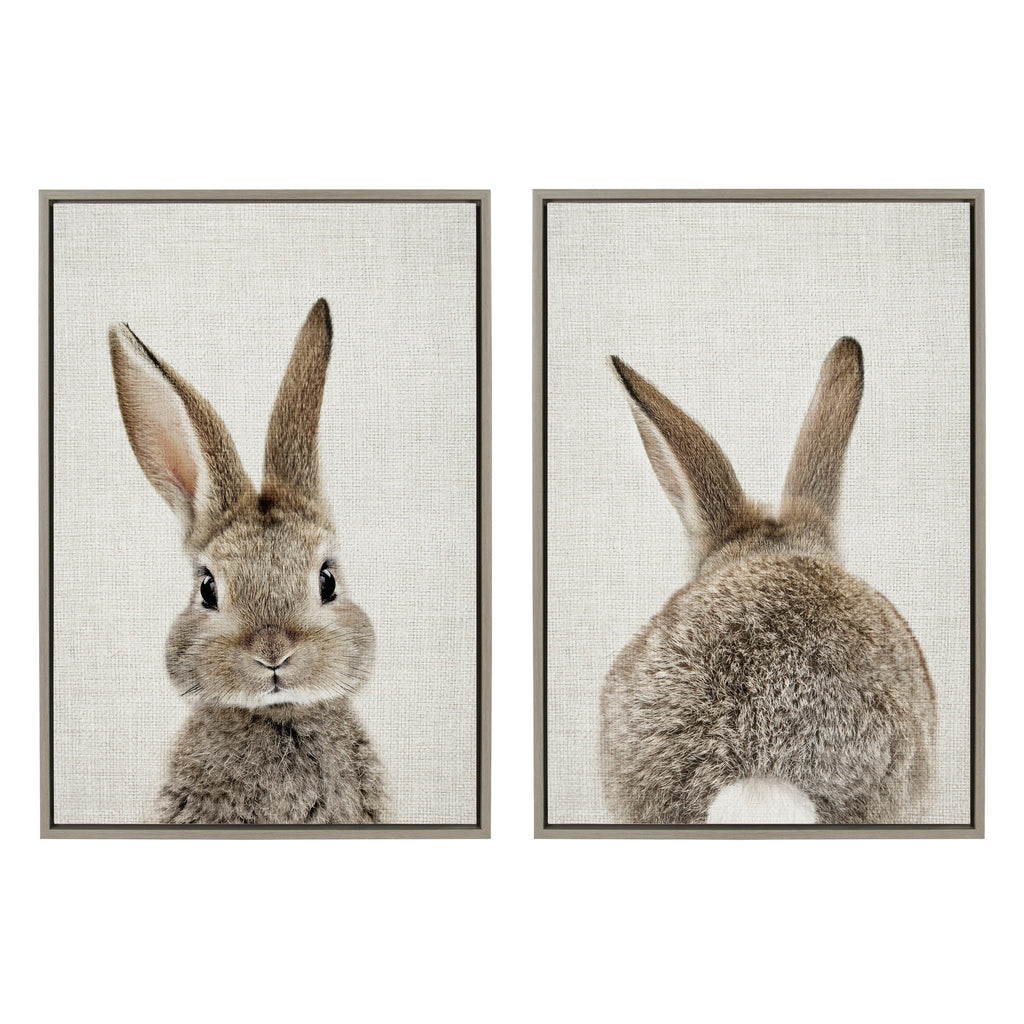 Sylvie Bunny Portrait and Bunny Tail Framed Canvas Art Set by Amy Peterson Art Studio