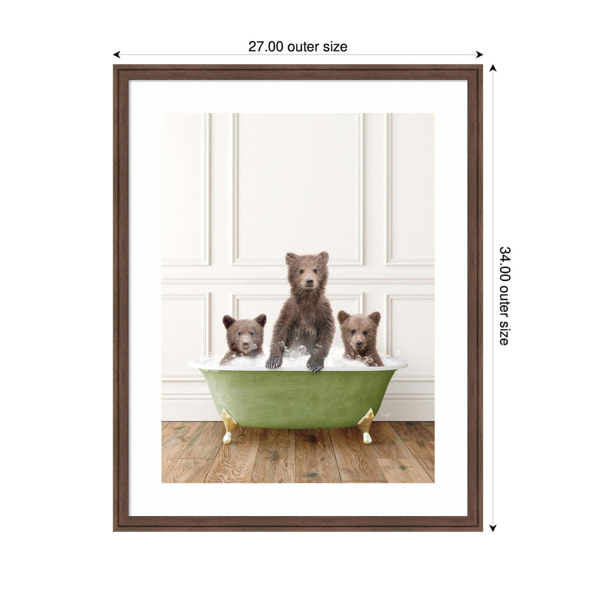 Three Bear Cubs in Transitional Bathtub by Amy Peterson Framed Wall Art Print