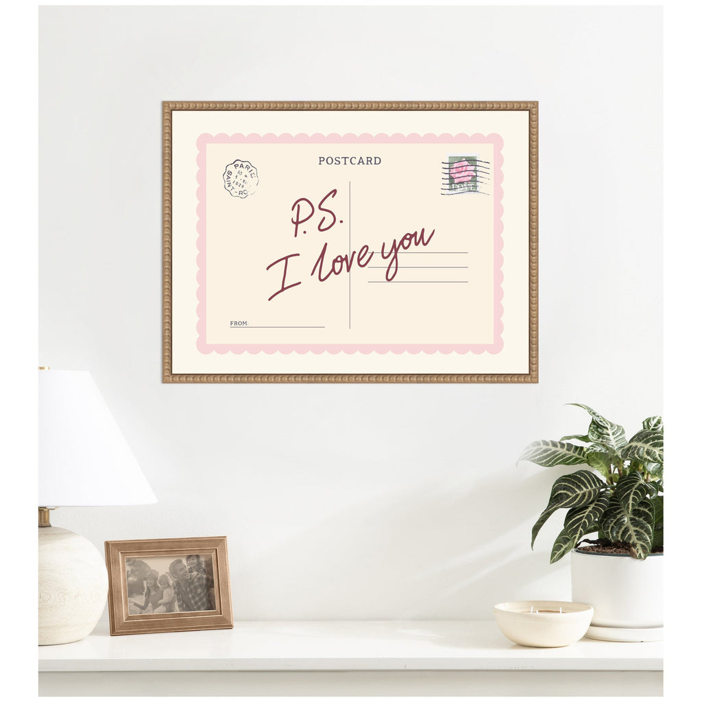 PS I Love You Postcard by Lucky Guava Framed Canvas Wall Art Print