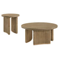 Adina 2piece Round Coffee Table Set Distressed Light Brown