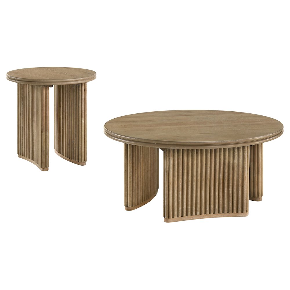 Adina 2piece Round Coffee Table Set Distressed Light Brown