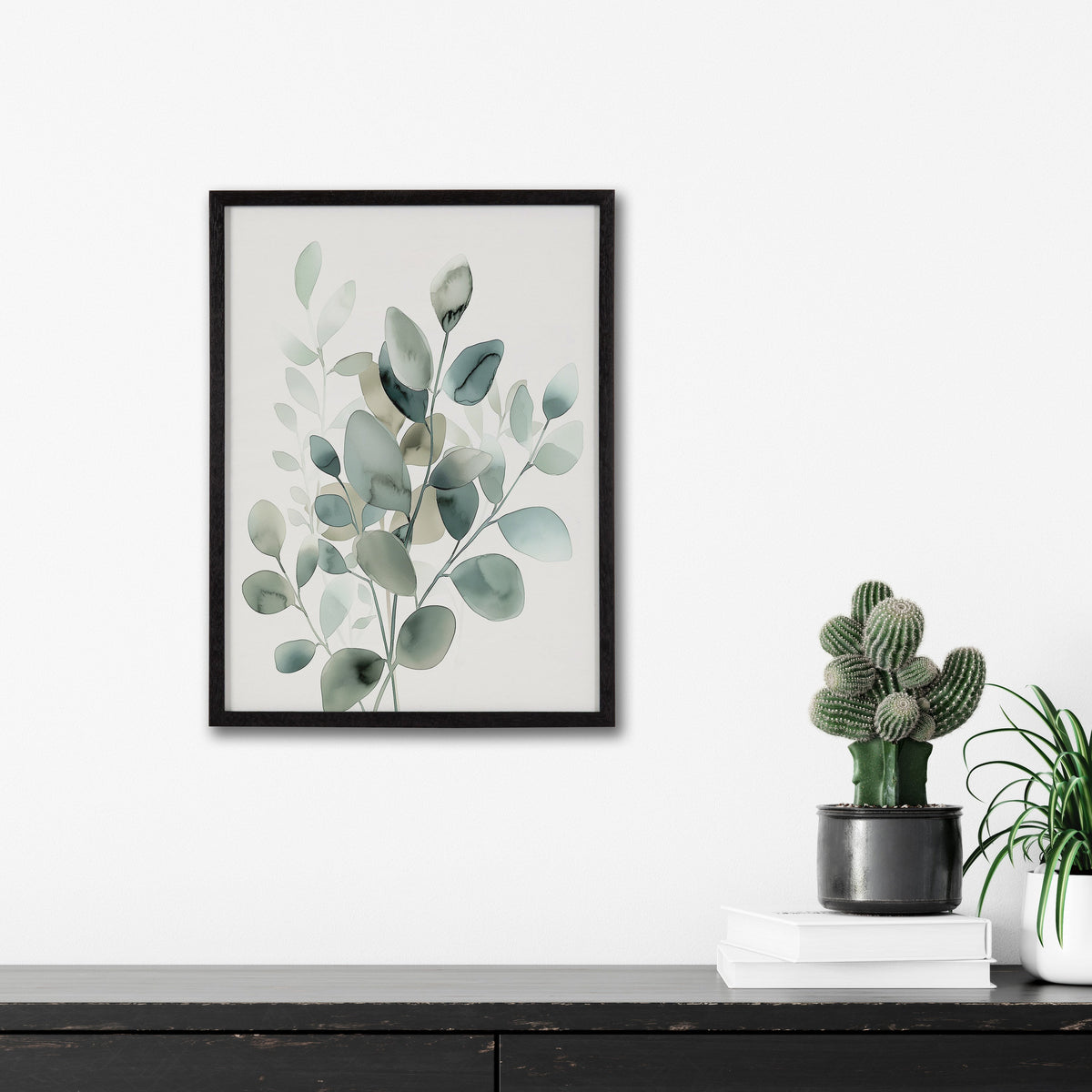 Gallery Modern Minimalist Botanical Watercolor in Muted Teal Print by The Creative Bunch Studio