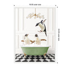 Sylvie Penguins in Green Bathtub Checker Floor Framed Canvas by Amy Peterson