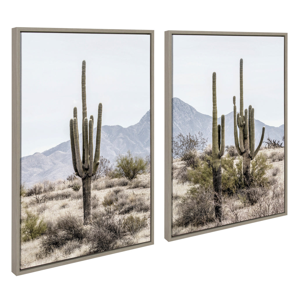 Sylvie Tall Saguaro Cacti Desert Mountain Framed Canvas Set by The Creative Bunch Studio