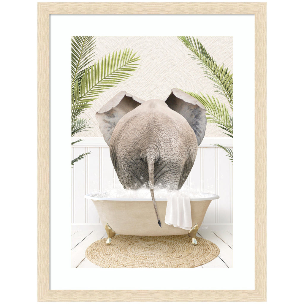 Elephant Back in Palm Bathtub by Amy Peterson Framed Wall Art Print