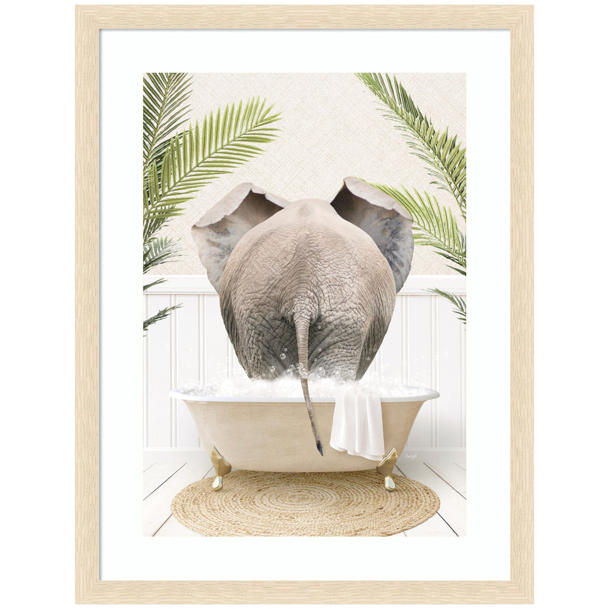 Elephant Back in Palm Bathtub by Amy Peterson Framed Wall Art Print