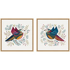 Sylvie Peace Birds Red and Blue Framed Canvas Art Set by Carey Copeland