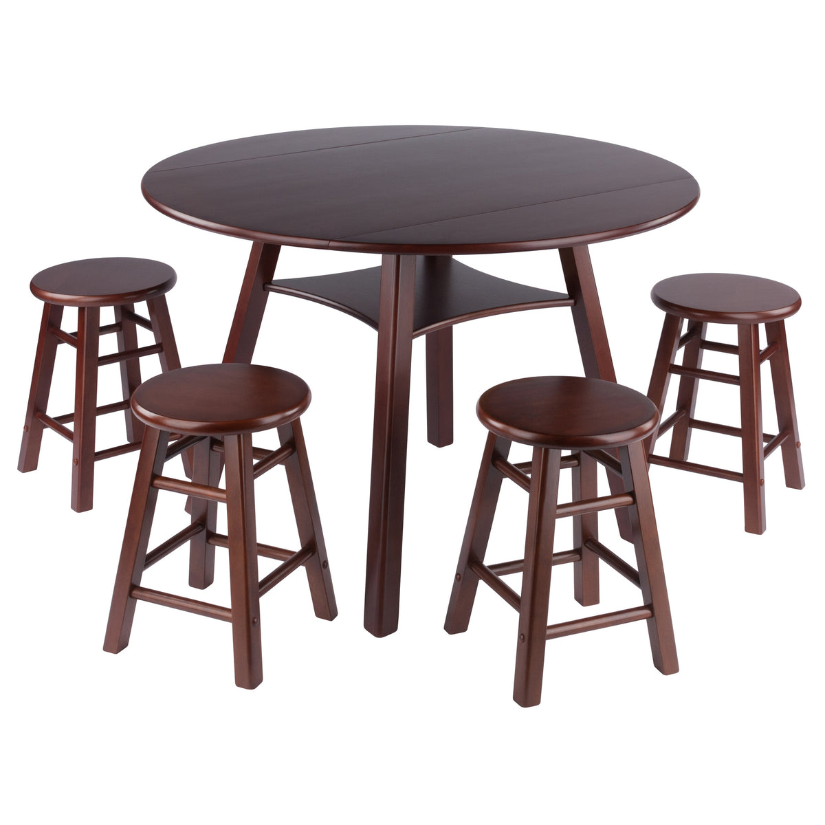 Marbelle Table 5-Pc Drop Leaf Dining Table with 4 Element 18 Dining Stools, Walnut