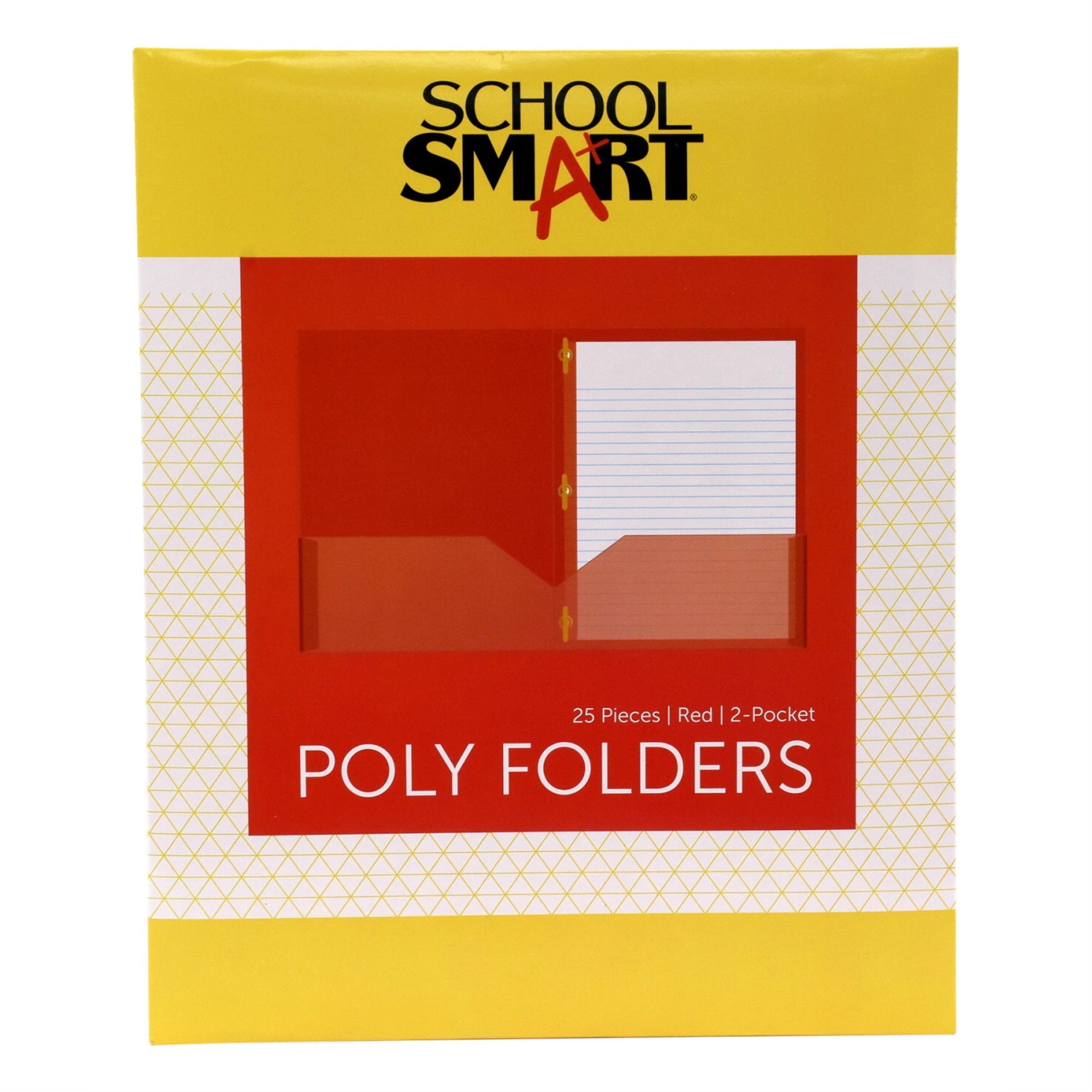 School Smart Heavyweight Two-Pocket Poly Folder With Fasteners, Red, Pack Of 25