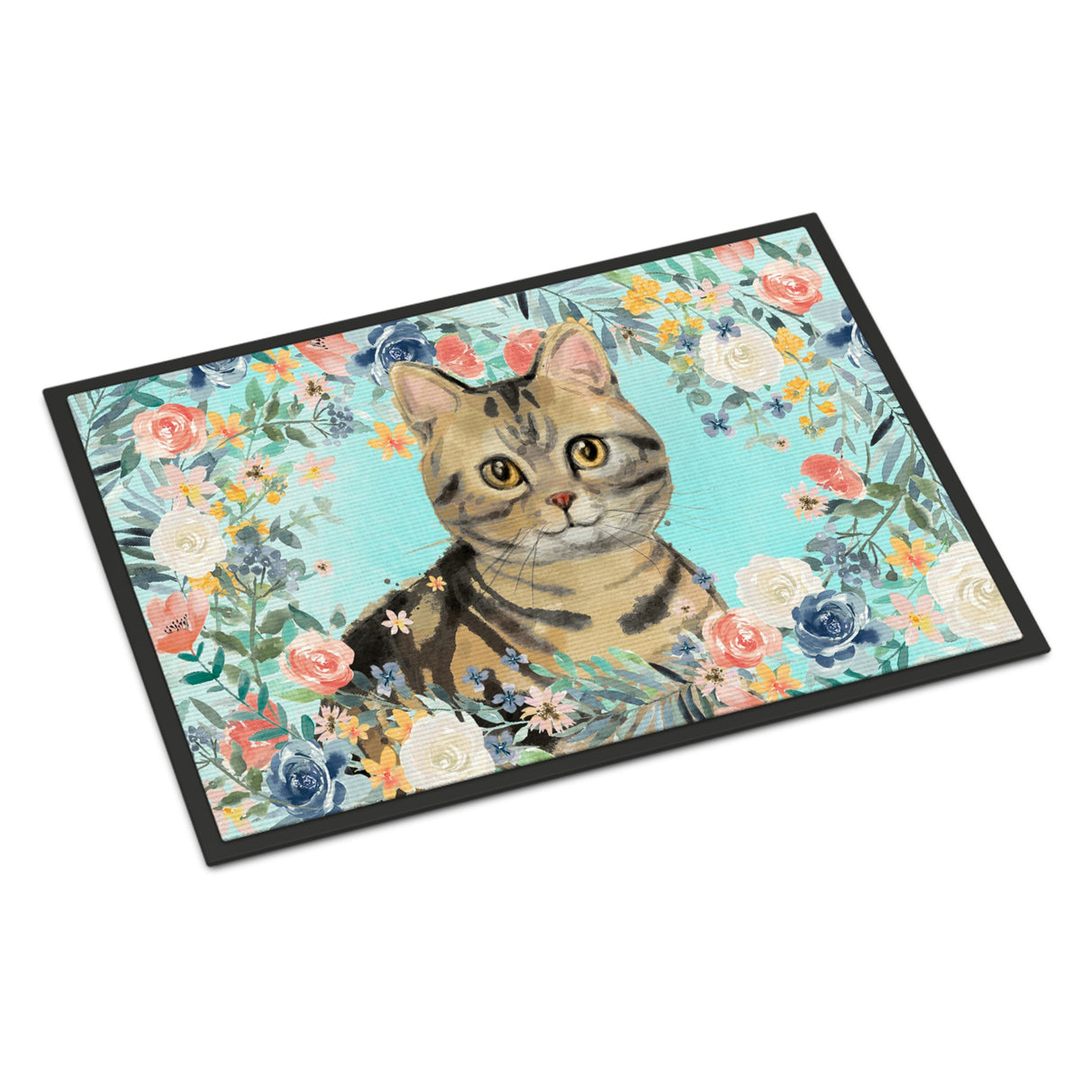 American Shorthair Brown Tabby Spring Flowers Indoor Or Outdoor Mat 24X36